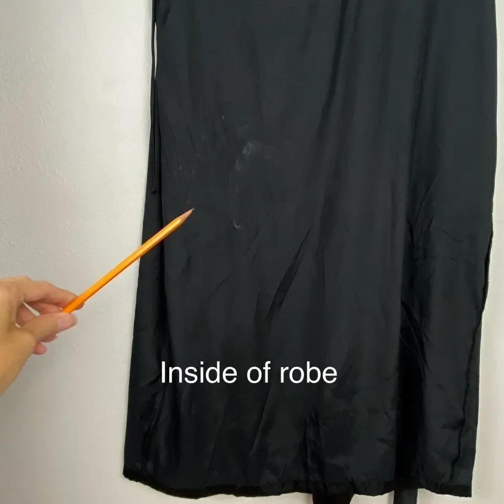 Vintage California Dynasty Womens Black Satin Maxi Robe Fairy  Whimsigoth‎ M - Picture 12 of 16